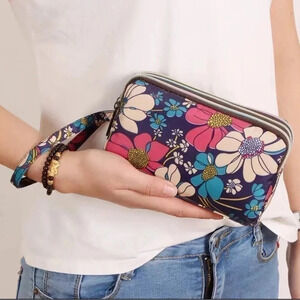 Flower Print Large Wristlet
